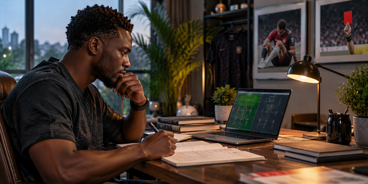Alt: Man analyzing player injuries and suspensions before placing a football bet